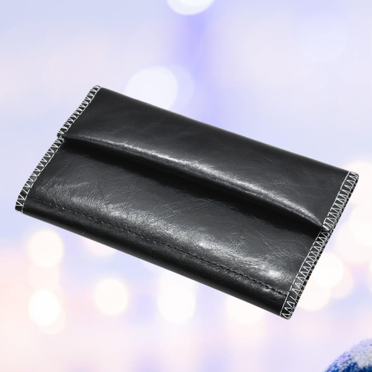 WOONEKY Pu Leather Cigarette Bag Triple-fold Design with Zipper Pocket Portable Outdoor Smoking Container for Men and Women Black
