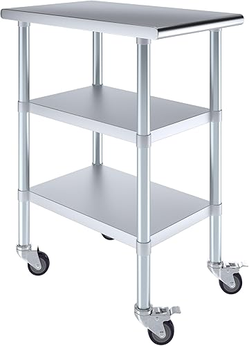Miniatura 9 de AmGood Stainless Steel Work Table with 2 Shelves and Casters  Metal Utility Table On Wheels (Stainless Steel Work Table with 2 Shelves + Casters,
