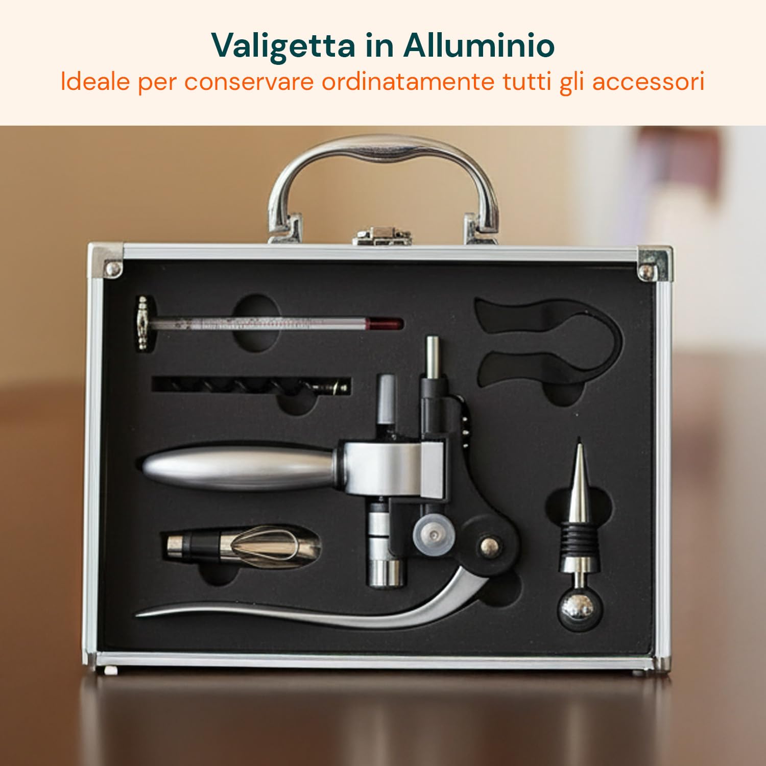 Avilia Set Apribottiglie Vino con Valigetta Sommelier 6 Pezzi, Cavatappi Professionale, Accessori Vino per Stappare e Servire, Idea Regalo per Sommelier e Uomo, Elegante e Funzionale