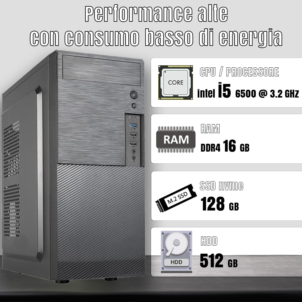 Computer NUOVO Cpu i5-6th • 16GB DDR4-SDRAM • 256 GB SSD • Sistema Operativo • WIFI • Sistema Operativo