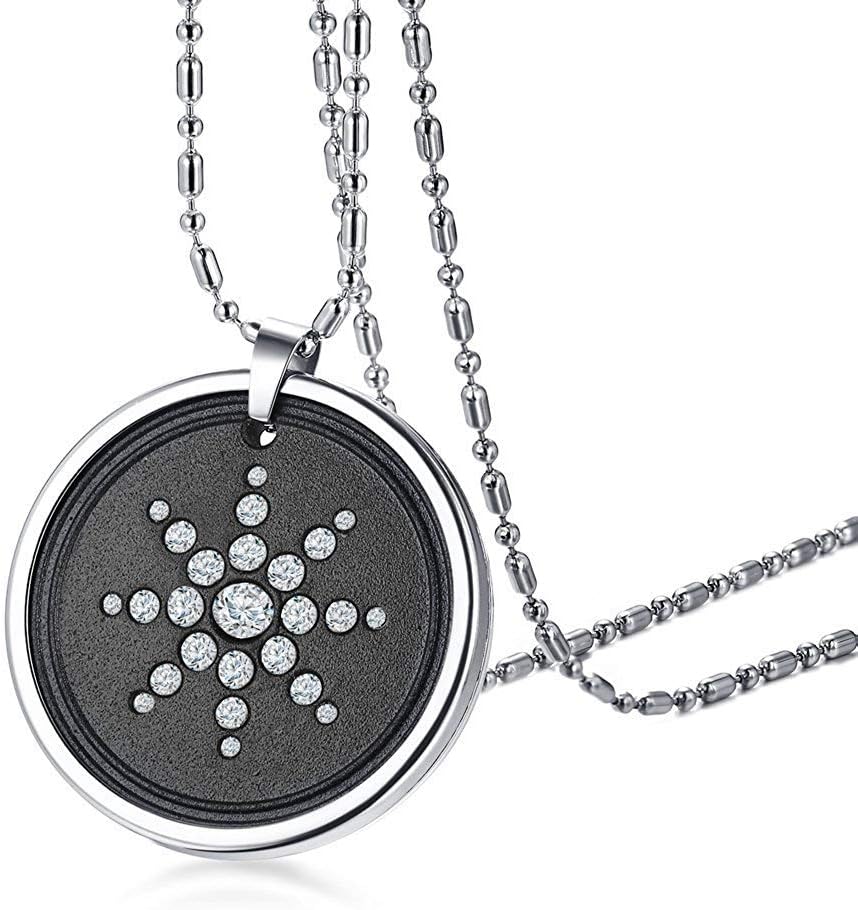 Asma Jewel House Stainless Steel Round Crystal Volcanic Lava Round Bio Scalar Energy Quantum Pendant Necklace,Free Chain For Men