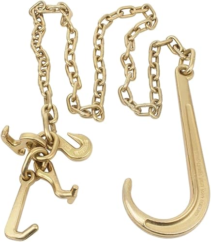 Miniatura 10 de Mytee Products Paquete de 4 cadenas de remolque G70 de pierna de 516 x 8 pies de largo con gancho en J de 15 pulgadas con gancho de racimo RTJ y