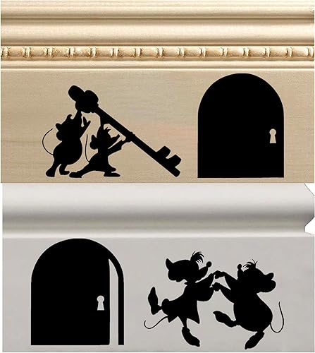 Cute Mice Pals Jaq and Gus - Calcomanías decorativas de vinilo para zócalo con agujero para ratón, color negro, juego de 2 unidades, AG-647