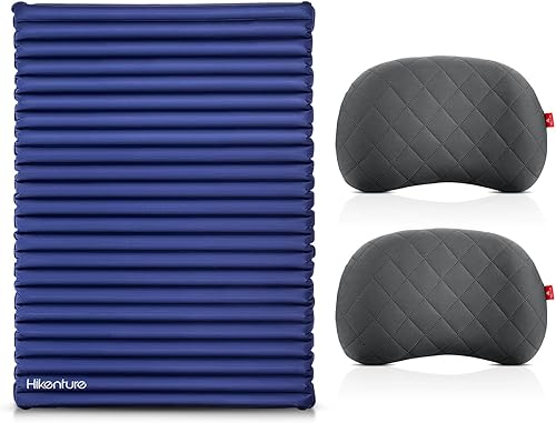 Hikenture Colchoneta doble grande con 2 almohadas inflables para acampar, color gris