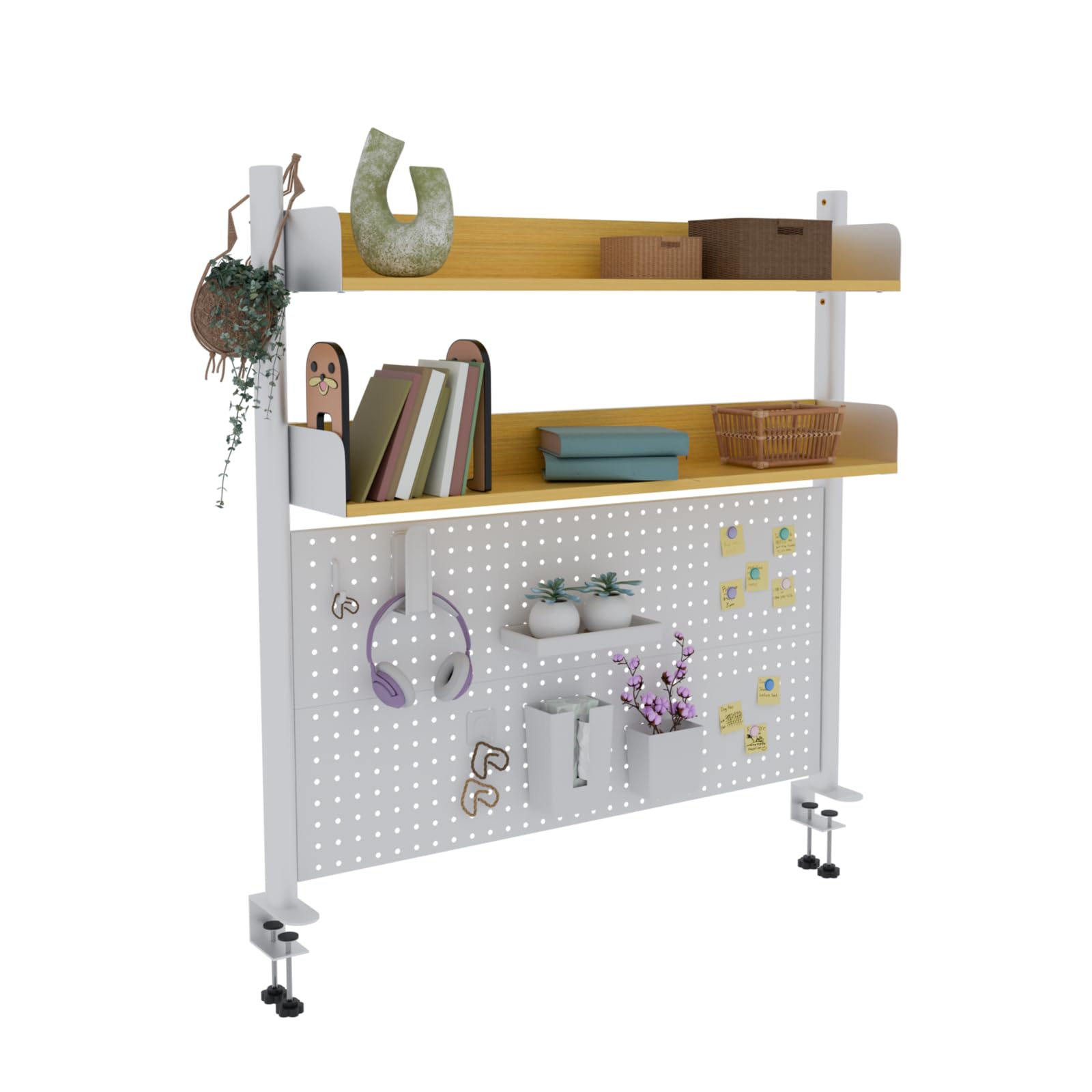 Boltmol Clamp-on 2-Tier Desk Shelf,Beige 100CM, Desktop Organizer With Pegboard, Countertop Storage Bookcase For Home, Office Or Dorm