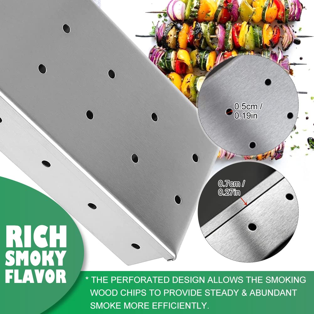 Affumicatore BBQ, Smoker Box Accessori per Barbecue - Scatola per Fumatori Affumicatore in Acciaio Inox, Box Affumicatore Barbecue Portatile Smoking Box per Barbecue a Gas & Griglia a Carbone(Argento)