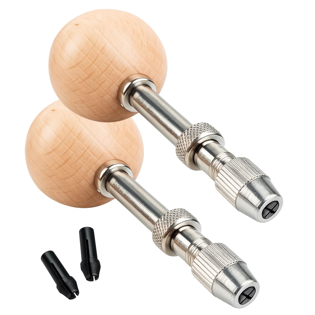 JEWEL TOOL 3.5" Pin Vise Set (2 Pack) | Teak Wood Handle | Ideal for Tapping, Reaming, Setting | Ball Head Design for Easy Grip