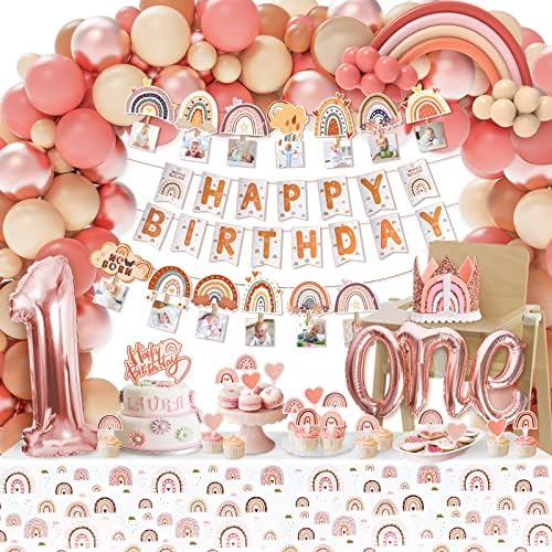 Boho Rainbow 1st Birthday Decorations Set - 135 Piece Party Decor For Girls