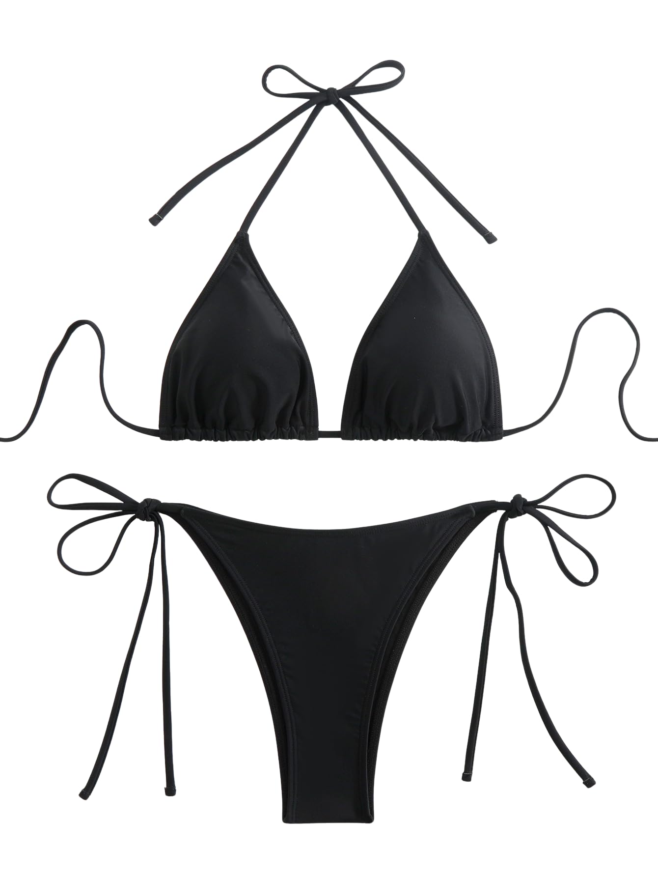 SEGT Women's 2 Piece Floral Print Halter Neck Tie Bikini Set Triangle String Thong Swimsuit Summer Bathing Suits for Women