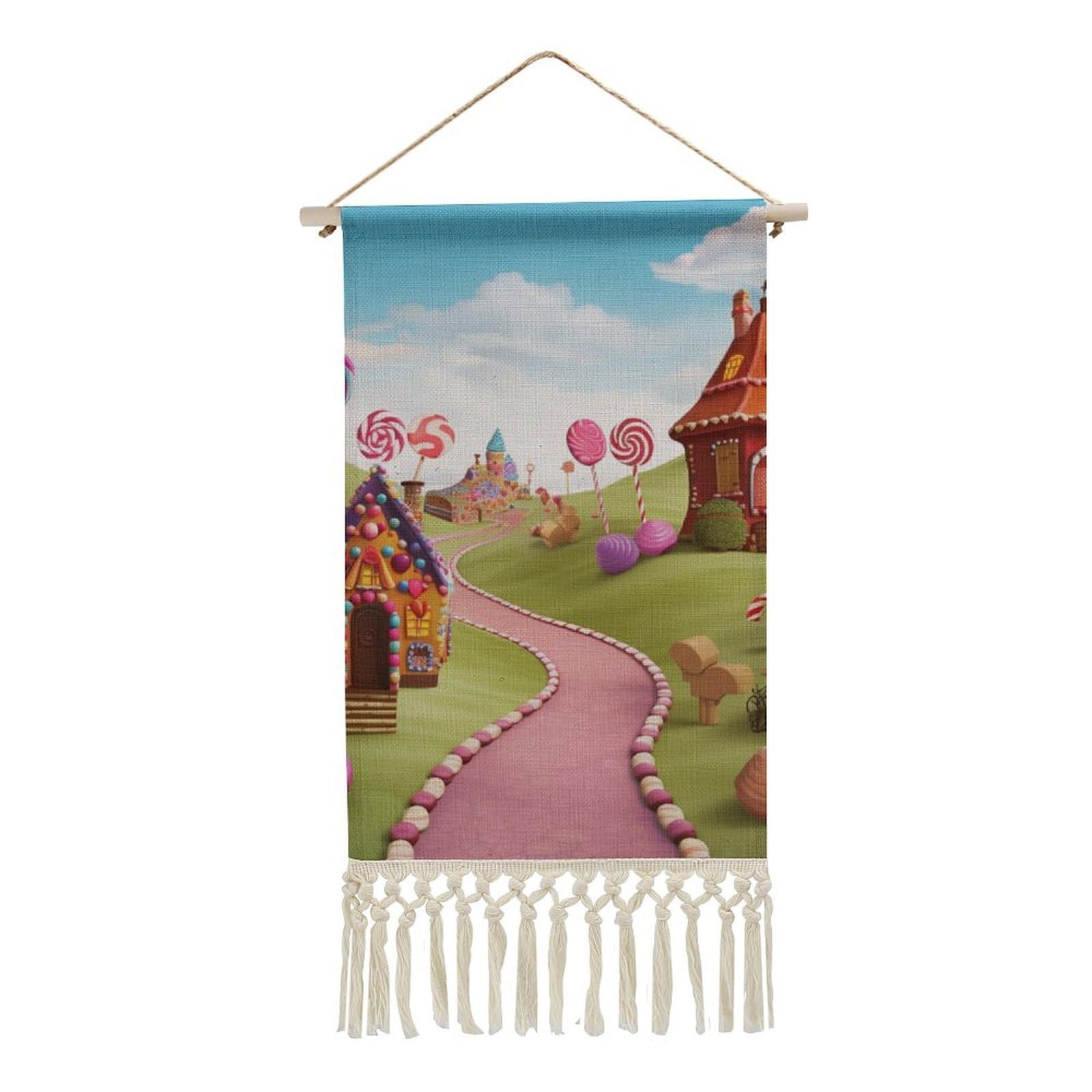 BTCOWZRV Cotton And Linen Hanging Poster with Tassels, Candy Wall Hanging Tapestry Vintage Wall Art Painting Modern Artwork Decoration for Home Decor Ready to Hang 10x19.6 in