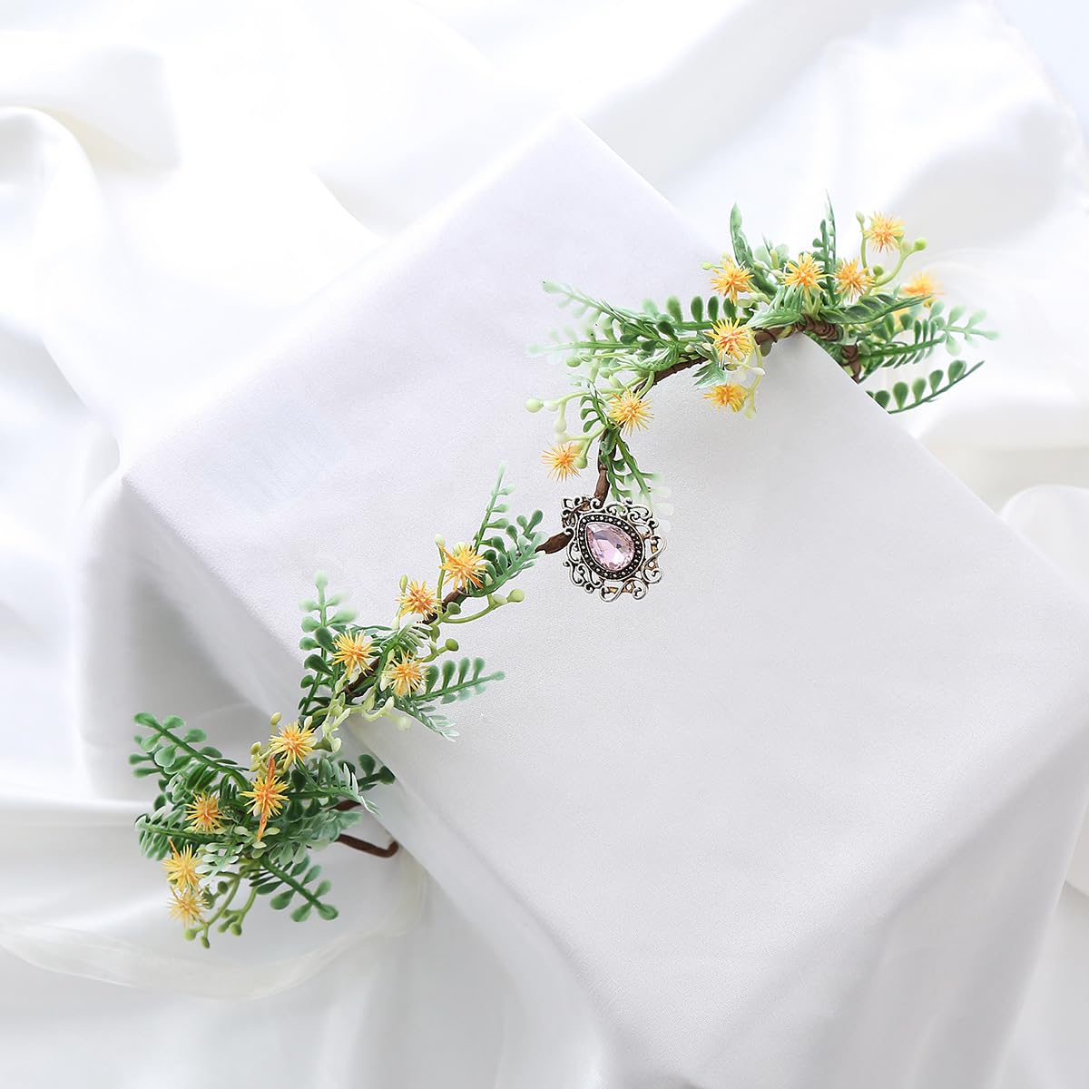 LEEMASING Flower Headband Elf Garland Crown Fairy Floral Diademas Headpiece For Easter Carnival Party Bridal Wedding (Yellow Pink) - Image 4