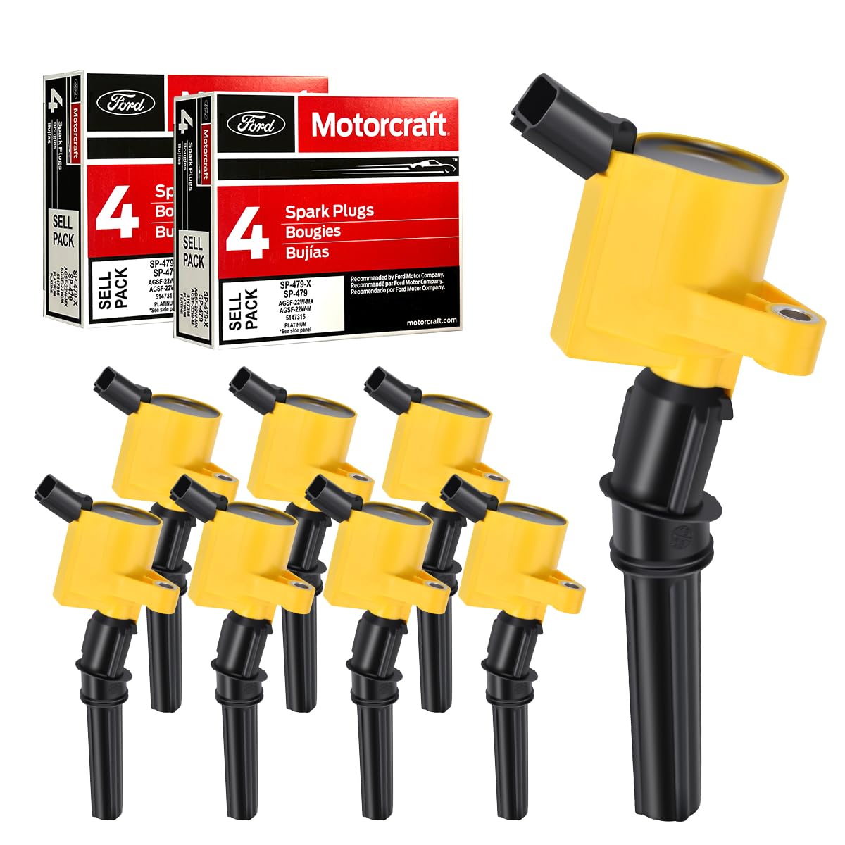 Set Of 8 Ignition Coil & Motorcraft Spark Plugs SP493 For Ford Lincoln Navigator