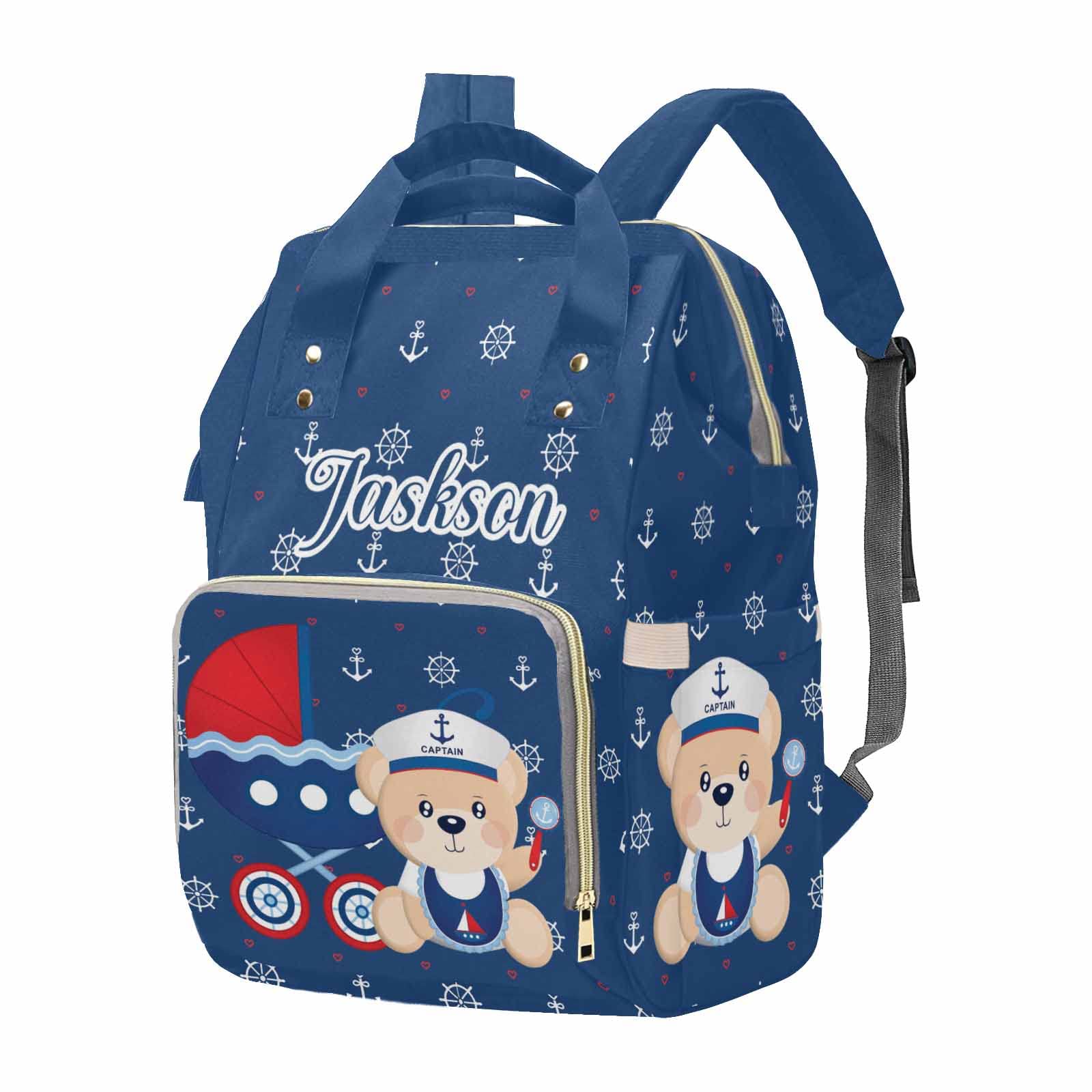 M YESCUSTOM Diaper Bags for Mom Women Wife Custom Name Multi-Function Baby Bag Personalized Blue Sailor Bear Shoulder Backpack