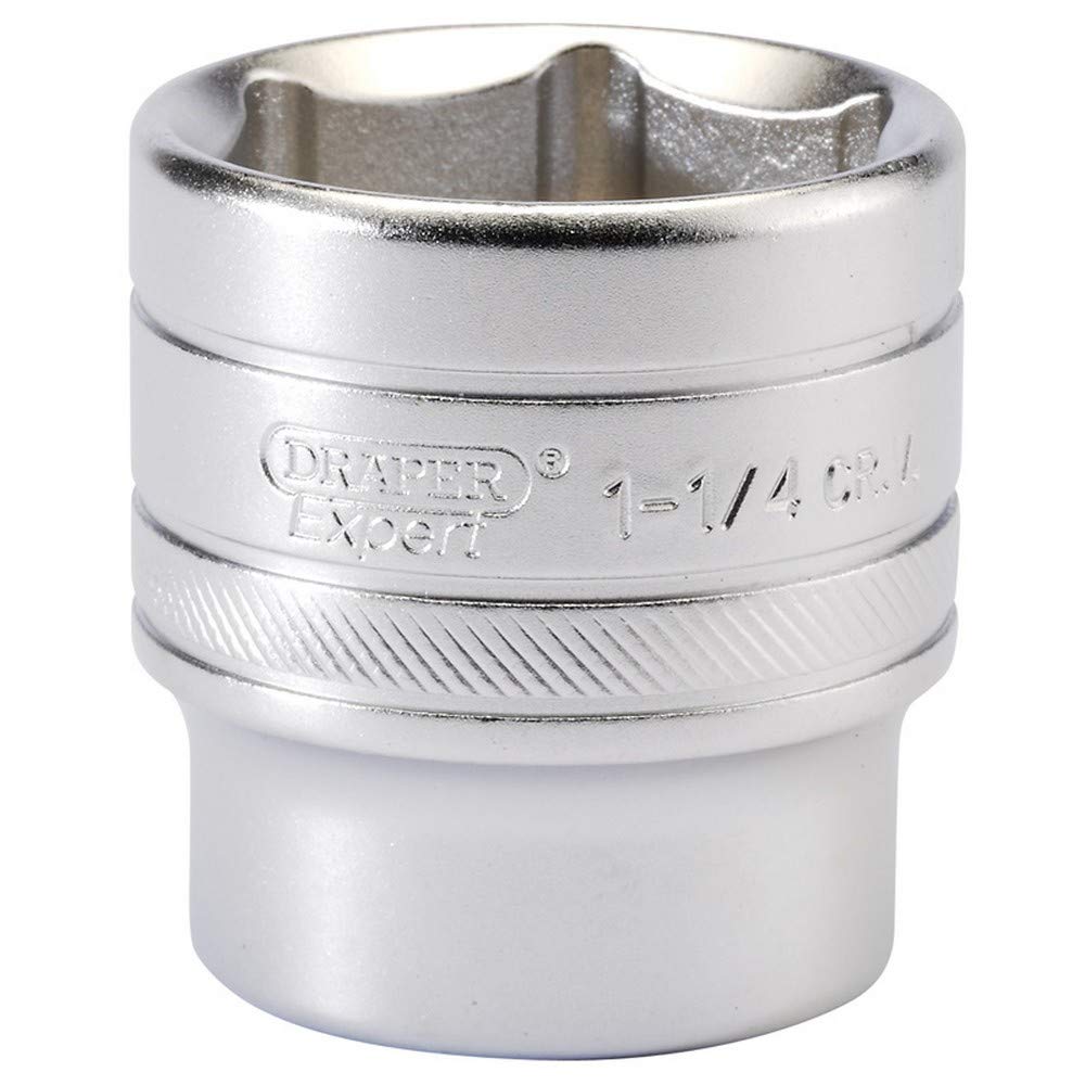 Draper 16639 1/2-Inch Square Drive Micro Satin Chrome Imperial Socket, 1.1/4-Inch Size, Blue