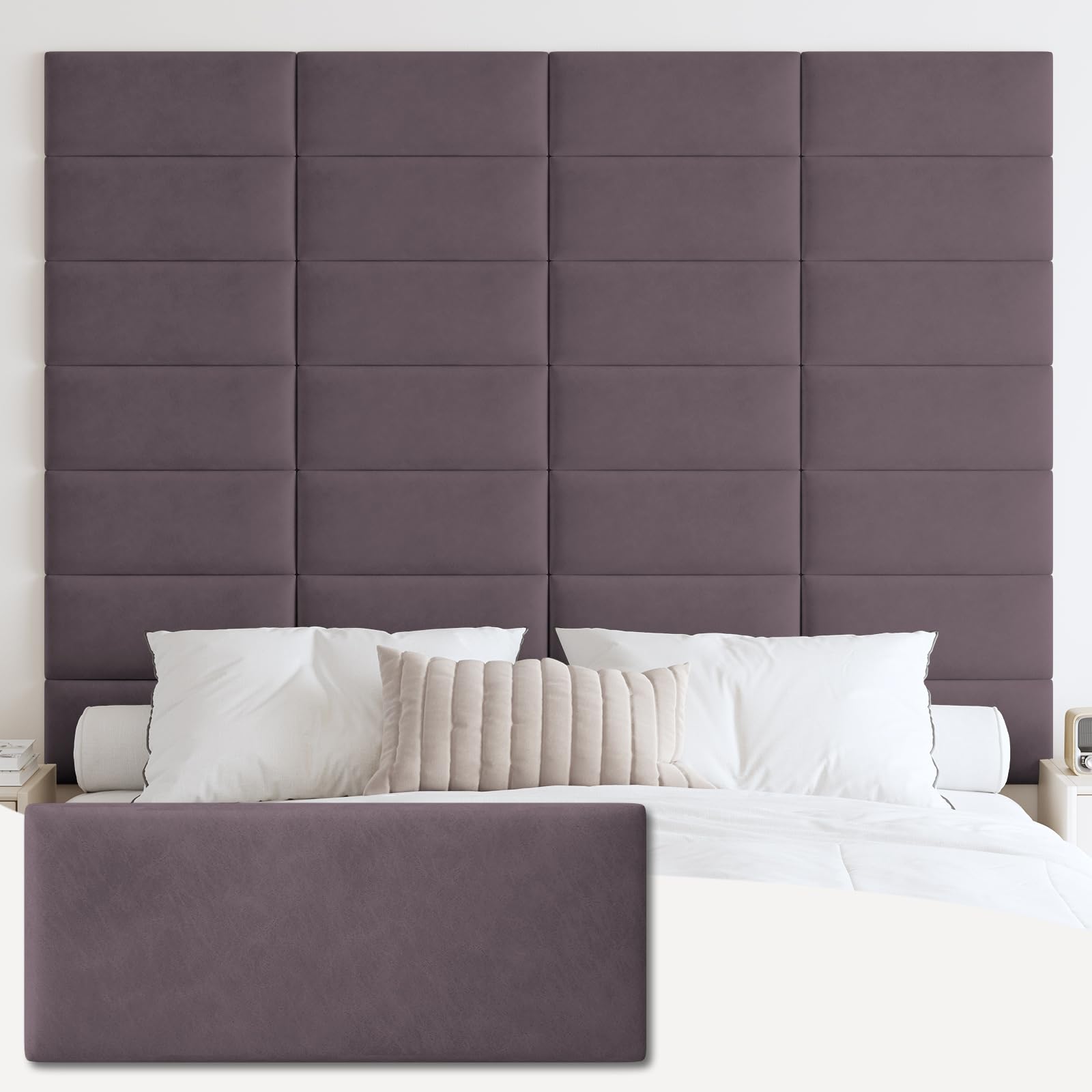 IFNOW Wall Mounted Upholstered Headboard Full, 3D Peel and Stick Soundproof Panels, Reusable and Removable Padded Leather Bed Headboard, 6 Panels 9.84