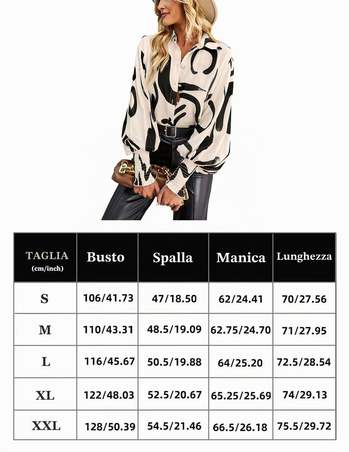 Camicia Donna Elegante a Maniche Lunghe Classica Blusa Collo V Button Down Stampate Casual Camicette