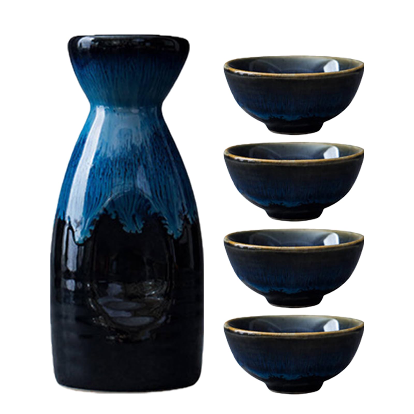SUNOYA Sake-Set,5 Stück 300ML Traditionelles Japanisches Sake-Becher-Set,Japanische Sake-Flasche,Japanische Sake-Becher Aus Keramik Für Zuhause,Wohnzimmer,Teestube(Büro)