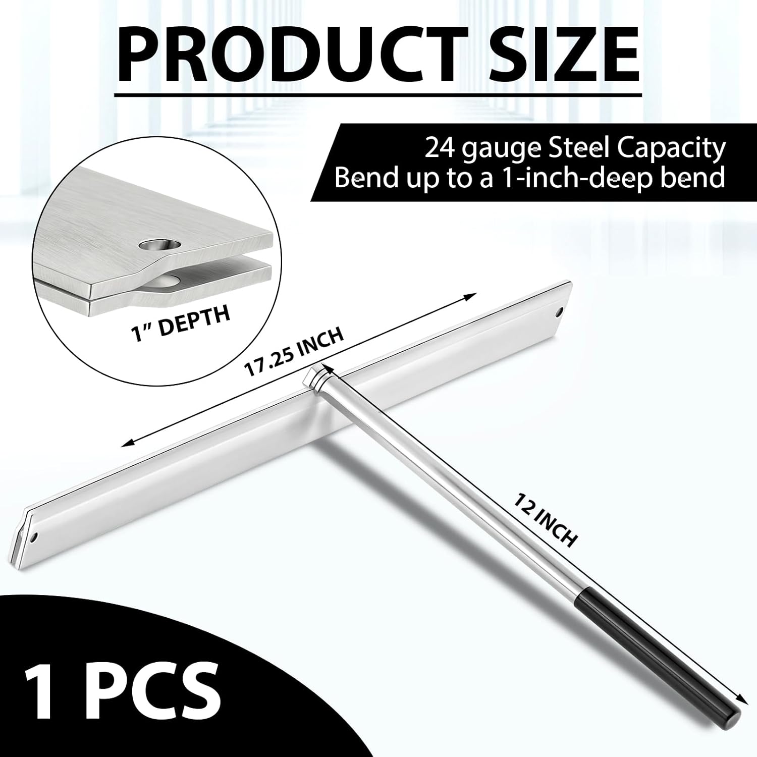 Yaocom 17.25 Inch Sheet Metal Folding Hemming Tool Steel Metal Bender Standing Seam Roofing Tool for HVAC Duct Roofing Panels Bending Forming, Folds up to 24 Ga Steel 1" Depths(Silver,Long Handle)