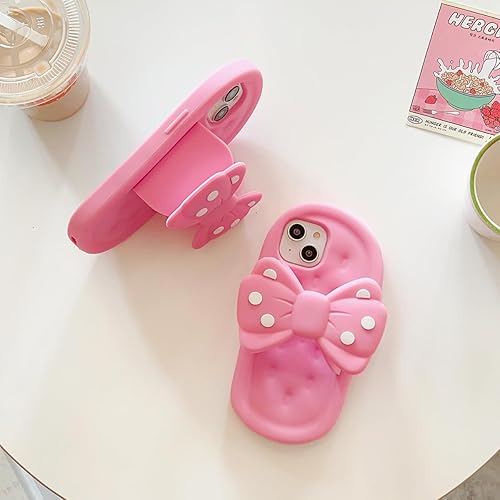 Miniatura 3 de Yatchen Funda Kawaii para iPhone 11, diseño de pantuflas rosadas con diseño de dibujos animados con moño, diseño de chanclas, funda 3D de silicona