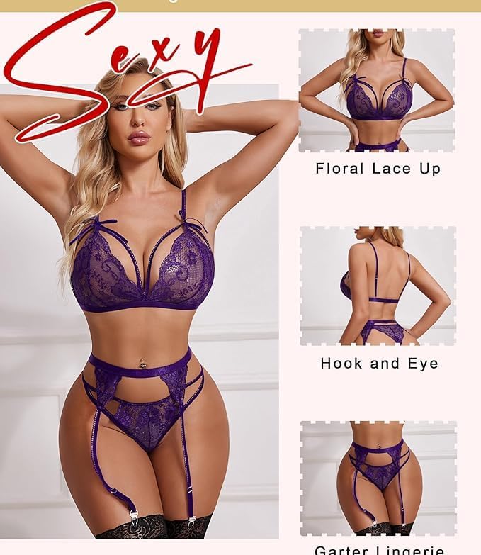 Women's Lingerie Set, Lace Teddy Babydoll Bodysuit, Bra Panty ... - view 2