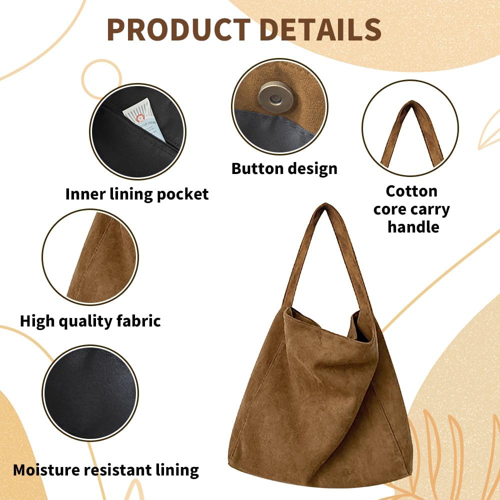 Suede Bags for Women, 2025 New Suede Tote Bag for Women, Retro Slouchy Office Shoulder Top-handle Tote Handbags