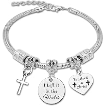 DlaeKua Christian Gifts Stainless Steel Bracelet Baptism Gift for Women Men Religious Bracelet Goddaughter Presents from Godmother Godfather First Baptism Faith Gifts for I Left It in the Water