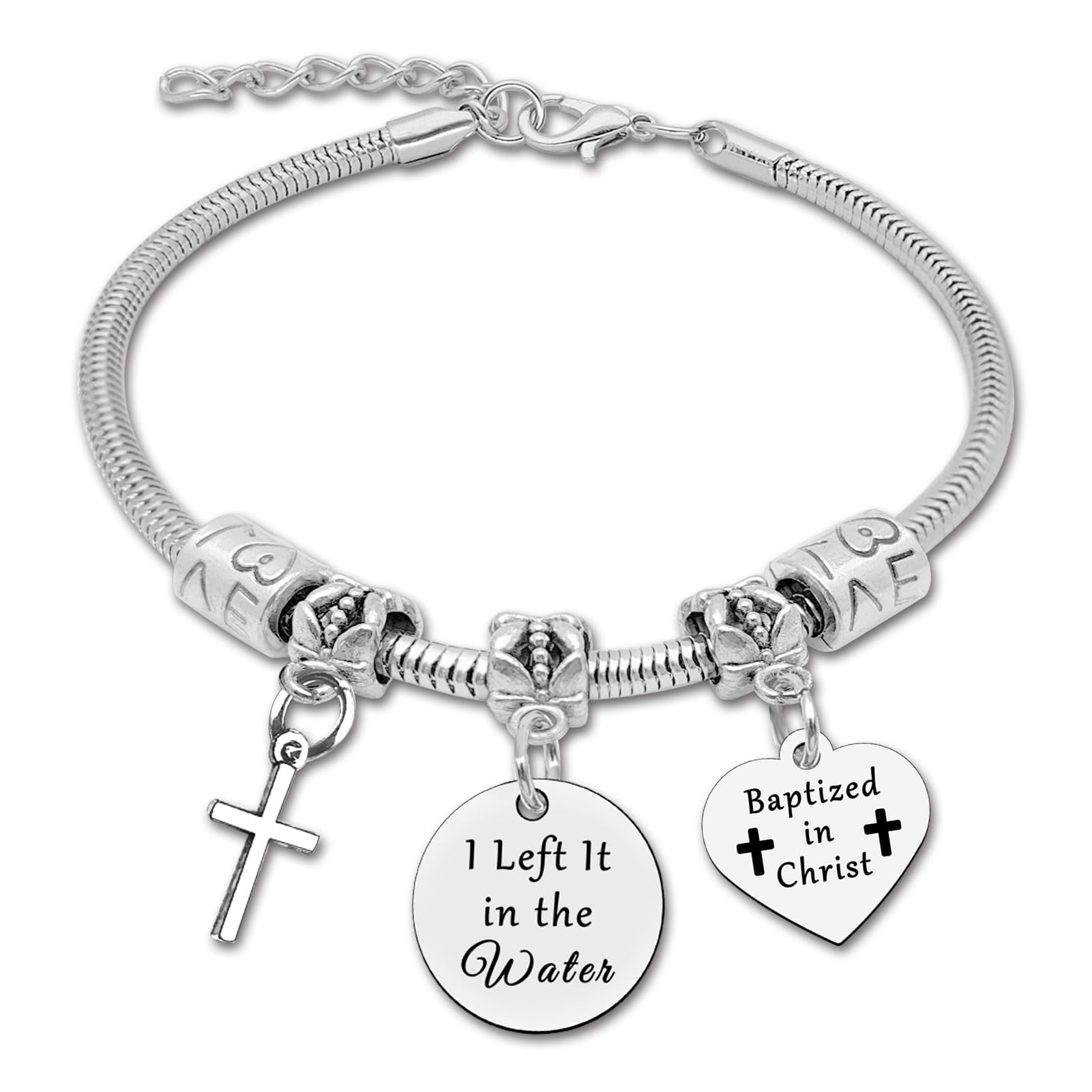 DlaeKua Christian Gifts Stainless Steel Bracelet Baptism Gift for Women Men Religious Bracelet Goddaughter Presents from Godmother Godfather First