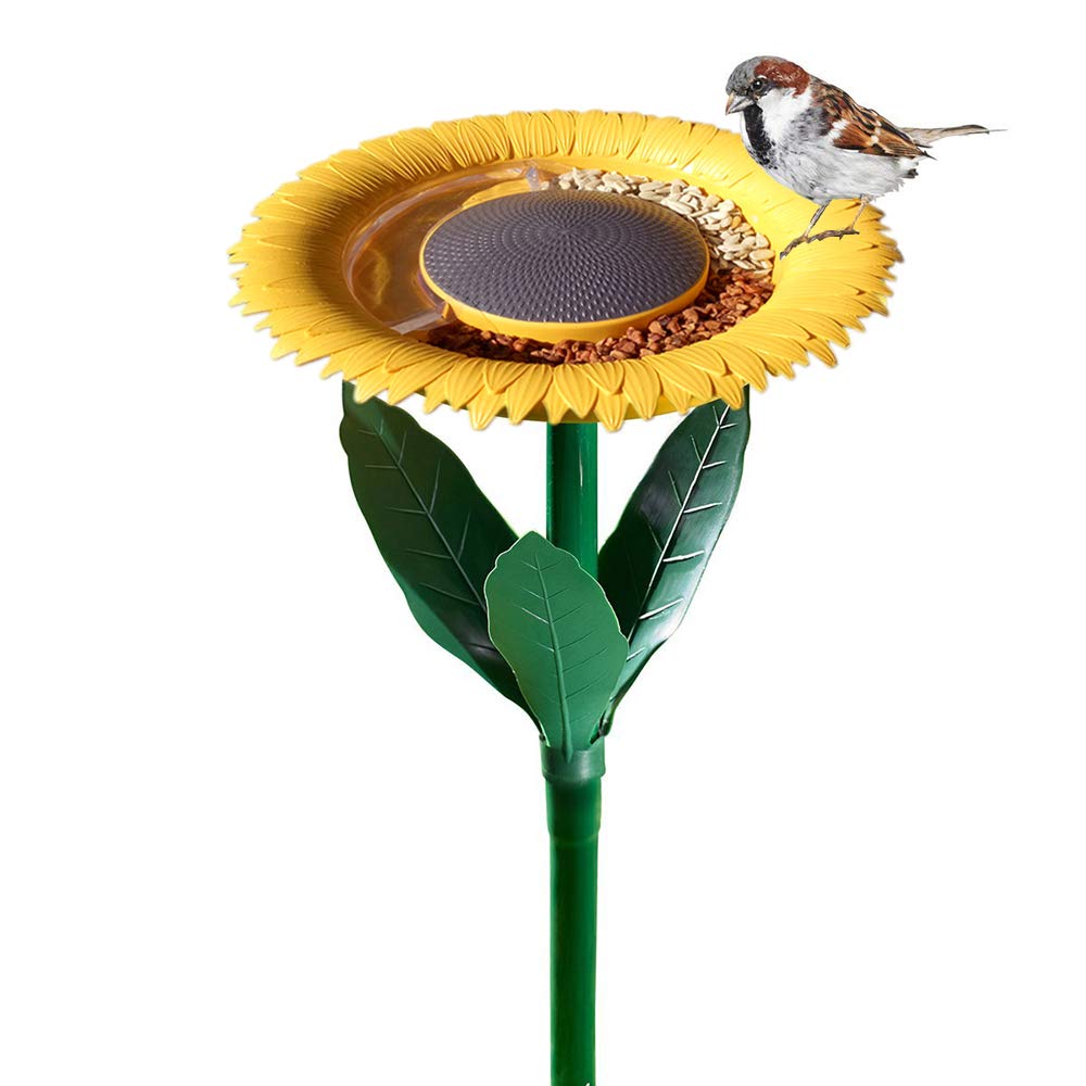 OKORAY Original Sunflower Bird Feeder Outdoor - Flower Shape Bird Feeding Tray, Tiny Bird Bath, Garden Decor Stake, Ideal Gift Surprise for Nature Lover, Wild Bird Watcher, Kids and Children