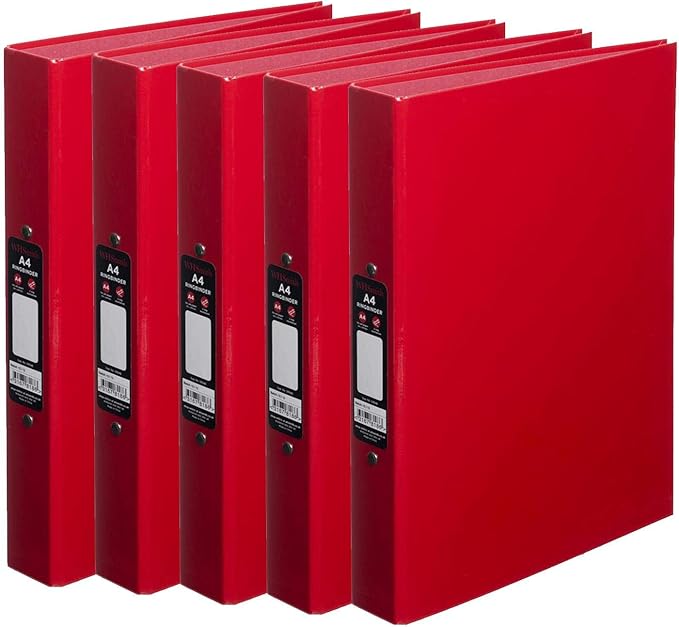 WHSmith Red A4 Board Ringbinder Glossy Laminated with 2 Ring Mechanism