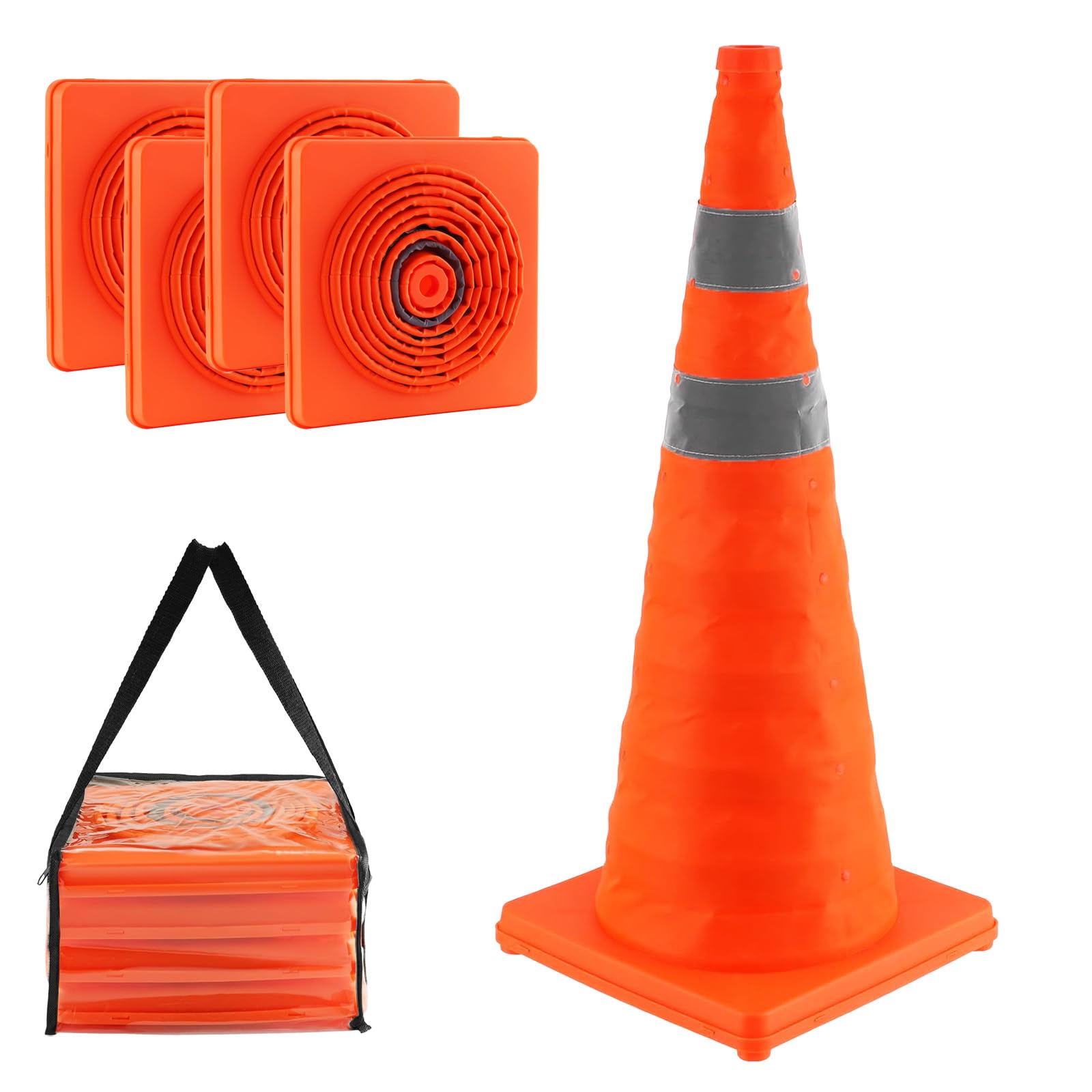 Bocguy 4er Pylonen Faltbar, 45/70cm Reflektierender Verkehrshütchen Orange