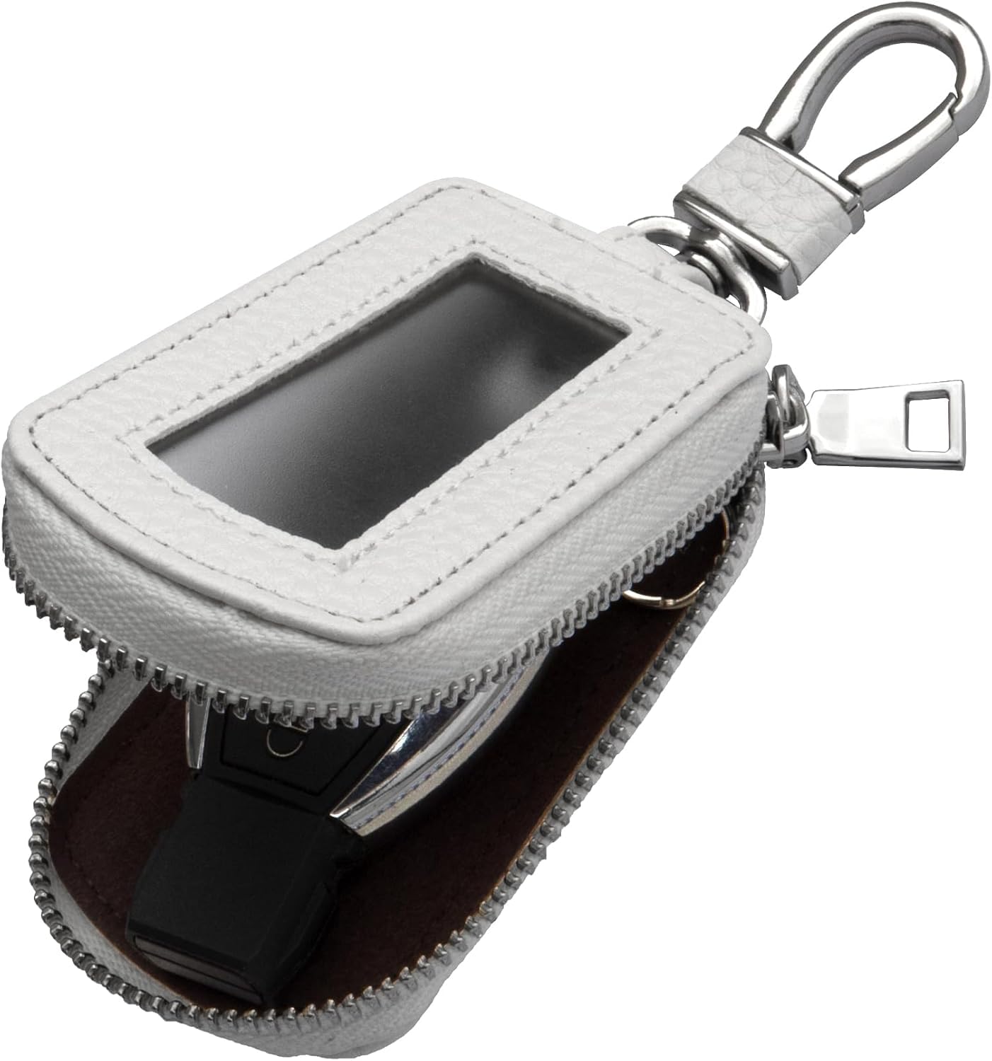 YUNWDFCA Car Key Holder With Zipper Protection For Acura RDX III (Facelift 2021) 2021 SUV, Leather Key Fob Case Water Proof Car Remote Control Protective Case,White