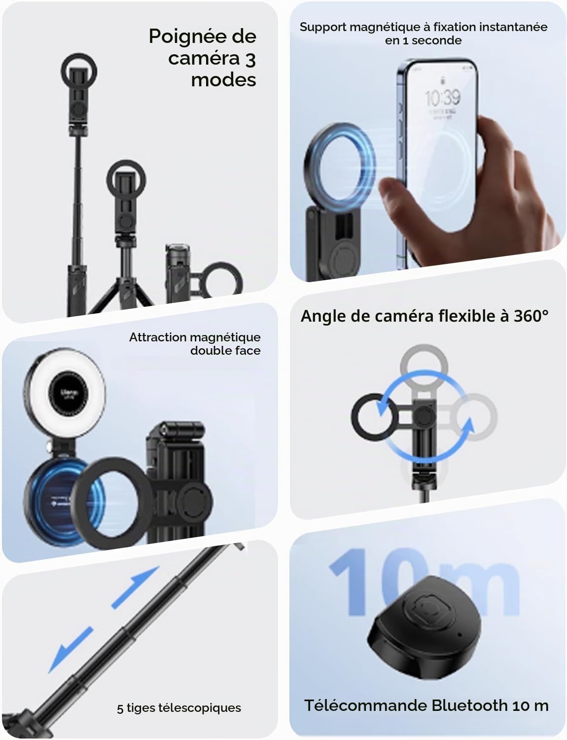 MAGIC JOHN Phone Tripod with 2 Selfie Light, Portable Pocket Size Selfie Stick, Selfie Stick with Detachable Remote Control for Photograph, Live Streaming, Video Recording