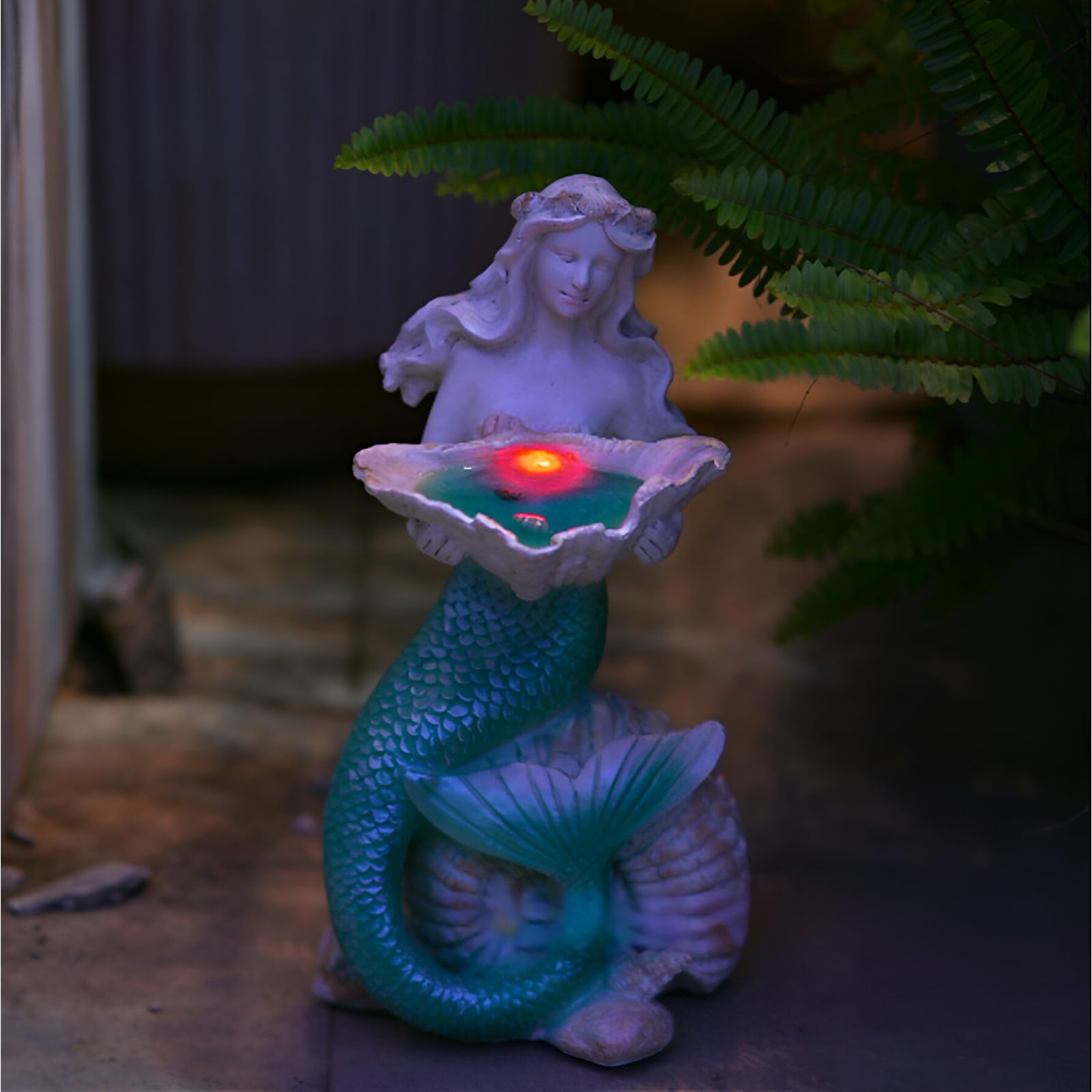 Gartendeko Figuren für Außen,Solar Meerjungfrau Statue,Meerjungfrau Skulptur mit LED Solarleuchten,Geschenk für Frauen Mama Geburtstagsgeschenk,für Rasen,Balkon,Hof,Terrasse,Fensterbank,29cm