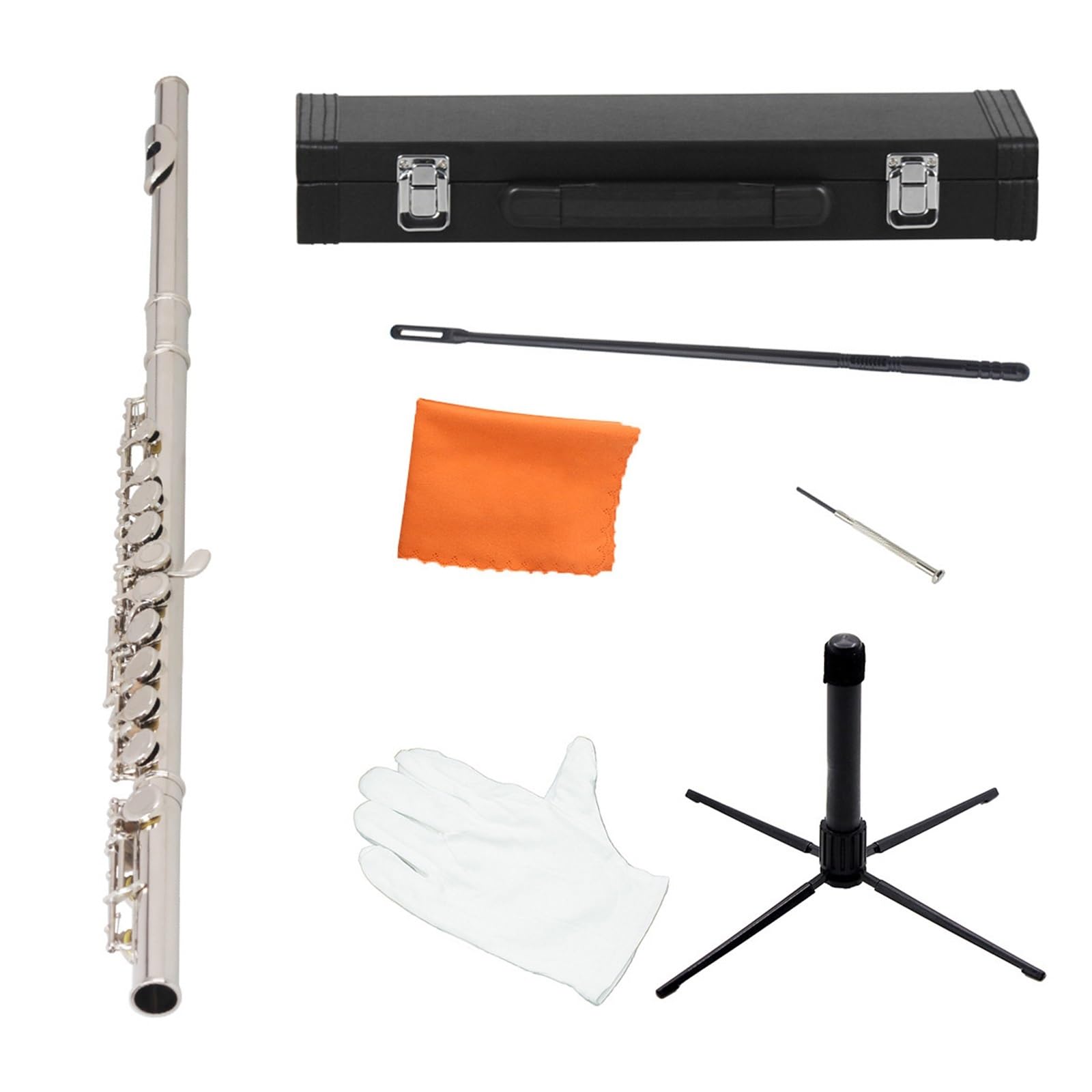 Strumento A Fiato Flauto Traverso In Argento A 16 Fori Con Chiave In Do E Custodia In Pelle Flauto Standard