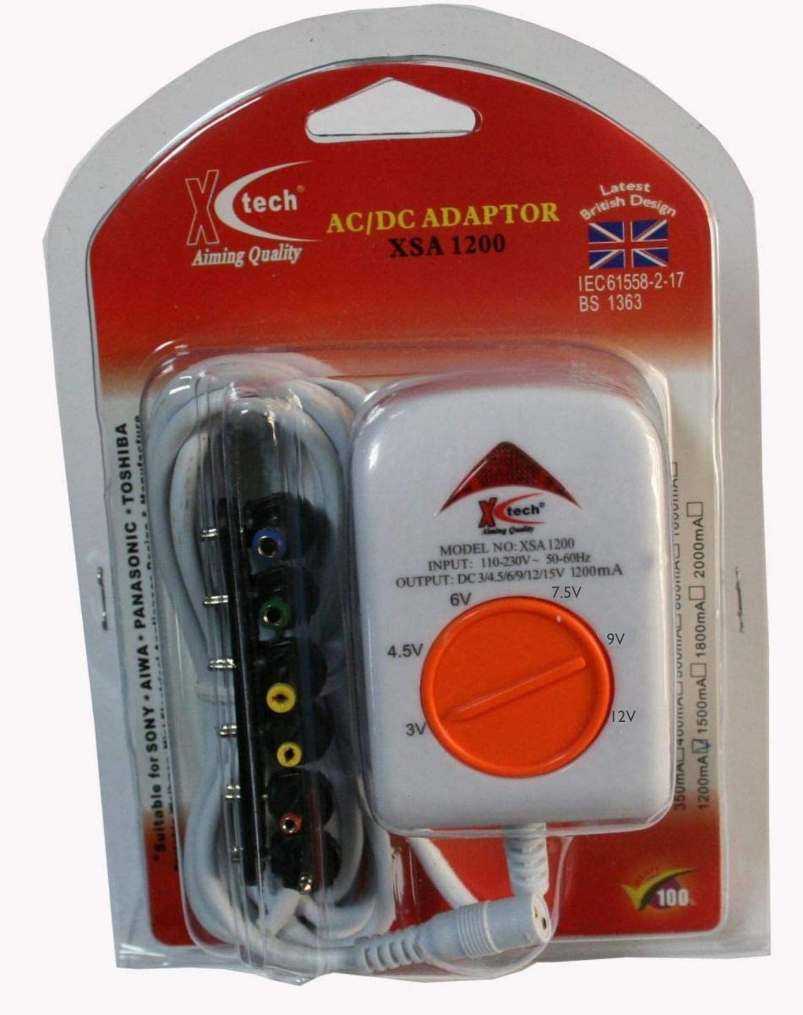 X Tech AC to DC 3V 4.5V 6V 7.5V 9V 12V Power Switching Adapter with 1200mA Output