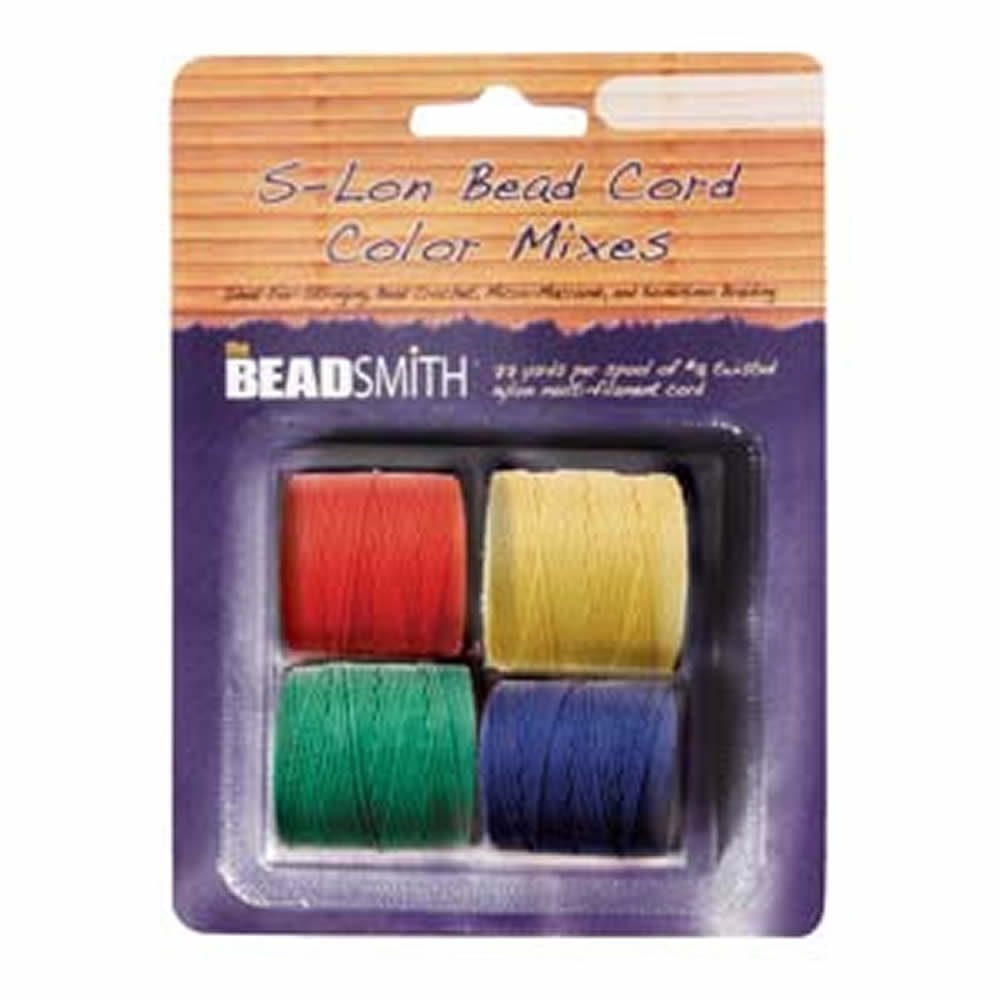 The Beadsmith 4 Spools Super-lon #18 Cord Ideal for Stringing Beading Crochet and Micro-macram Jewelry Compatible with Kumihimo Projects S-lon Primary Mix