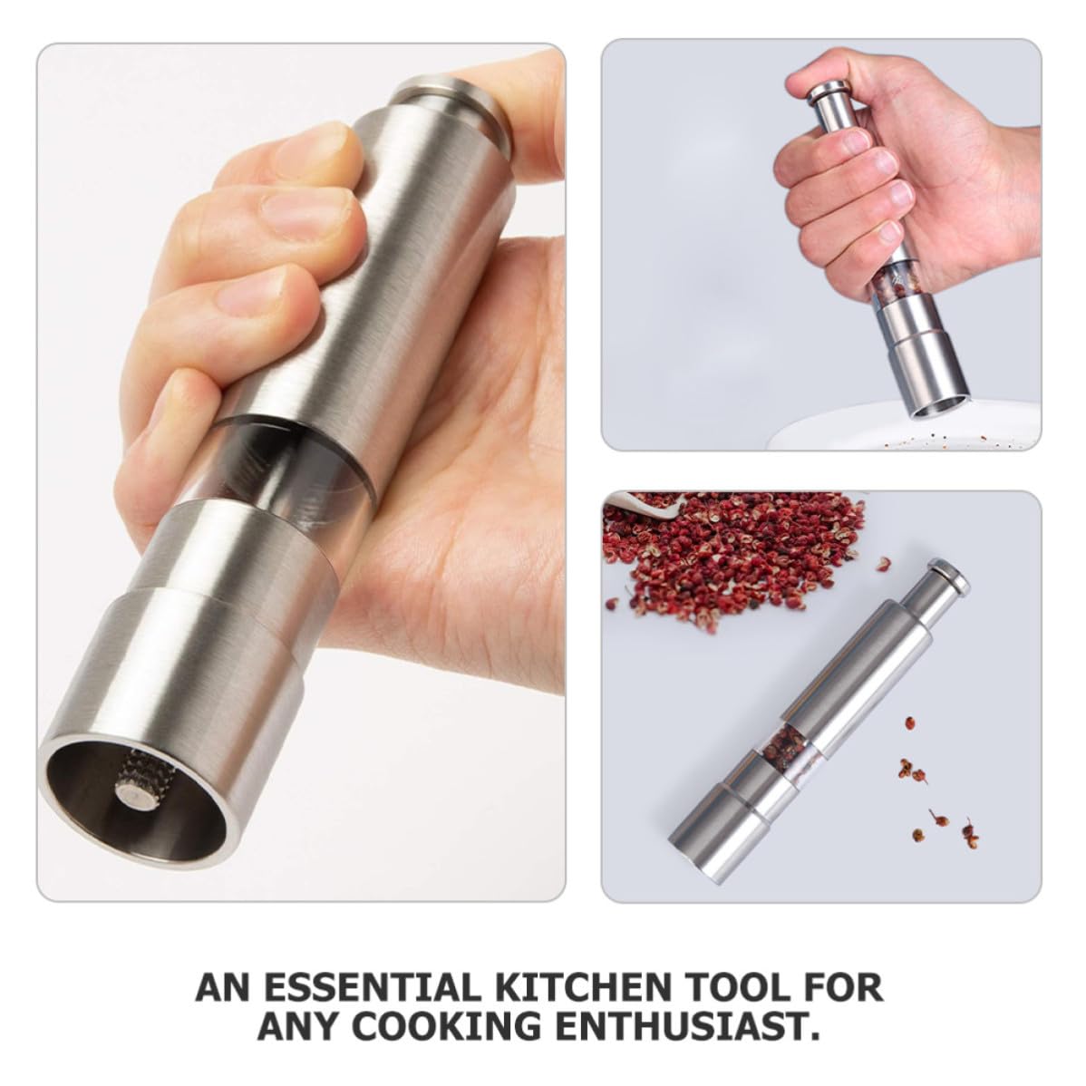 STOBAZA 4 Pezzi Macina Pepe Manuale in Acciaio Inox, Pressa a Mano, | Pepe e Pepe di Sichuan, Uso Casa e Hotel, Finitura Argento, Adatto a Donne e Chef Emergenti