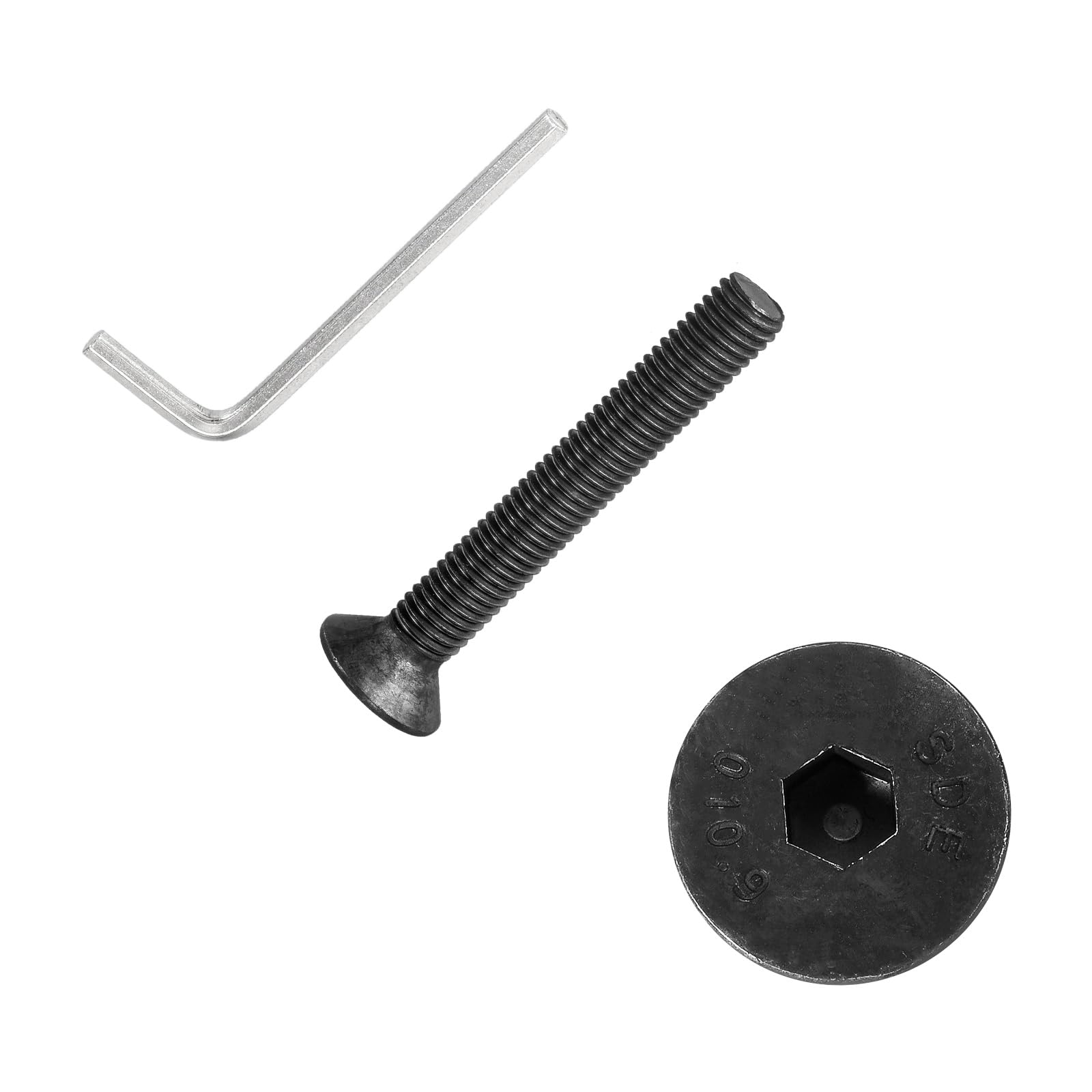 PATIKIL M10x70 mm Flat Head Socket Cap Screws, 4 Pcs Carbon Steel Flat Countersunk Bolts Hex Socket Drive Machine Screws Full Thread Grade 10.9 with Hex Spanner, Black