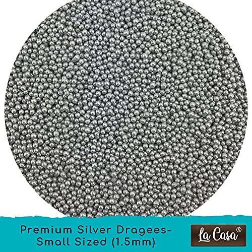 Image of La Casa Premium Silver Dragees | Small(1.5mm) Sized Pearl Balls Ideal for Cake Decoration & Garnishing | 100g |