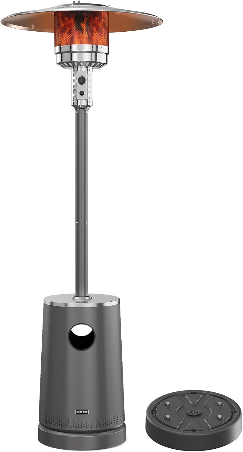 EAST OAK 50,000 BTU Patio Heater with Sand Box, Table Design, Double-Layer Stainless Steel Burner, Wheels, Triple Protection System, Outdoor Heater for Home and Residential, Lava Smoke Grey 50,000 BTU