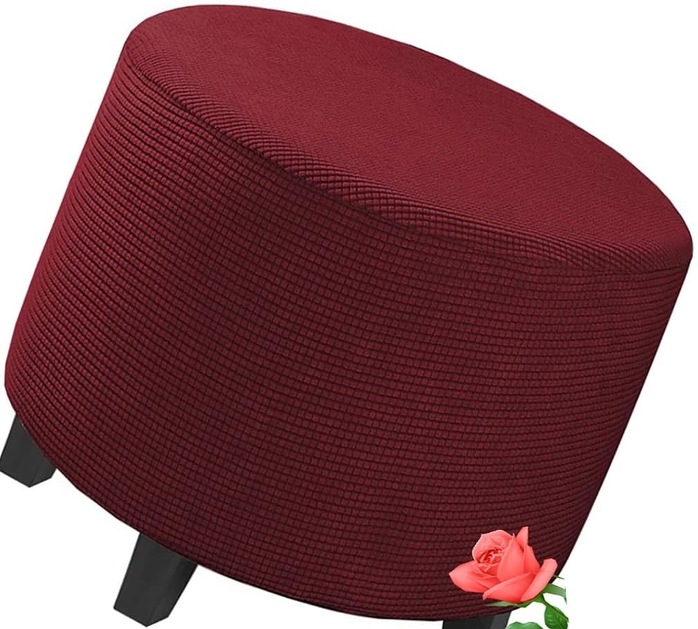 MeRcri Stretch Ottoman Slipcovers Round Ottoman Covers Removable Footstool Covers Storage Ottoman Protect Covers for Living Room, Machine Washable (Color : 001, Size : 50 cm)