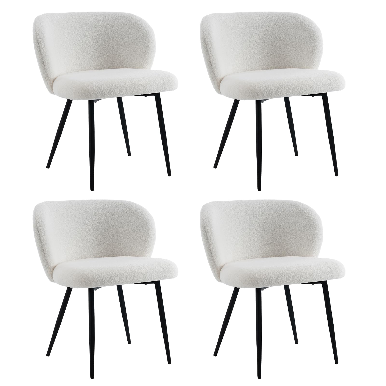 TUOMUR Modern Teddy Dining Chairs Set of 4, Comfy Kitchen Armless Chairs with Thick Cushions, Wingback Chair, Upholstered Dining Room Chairs with