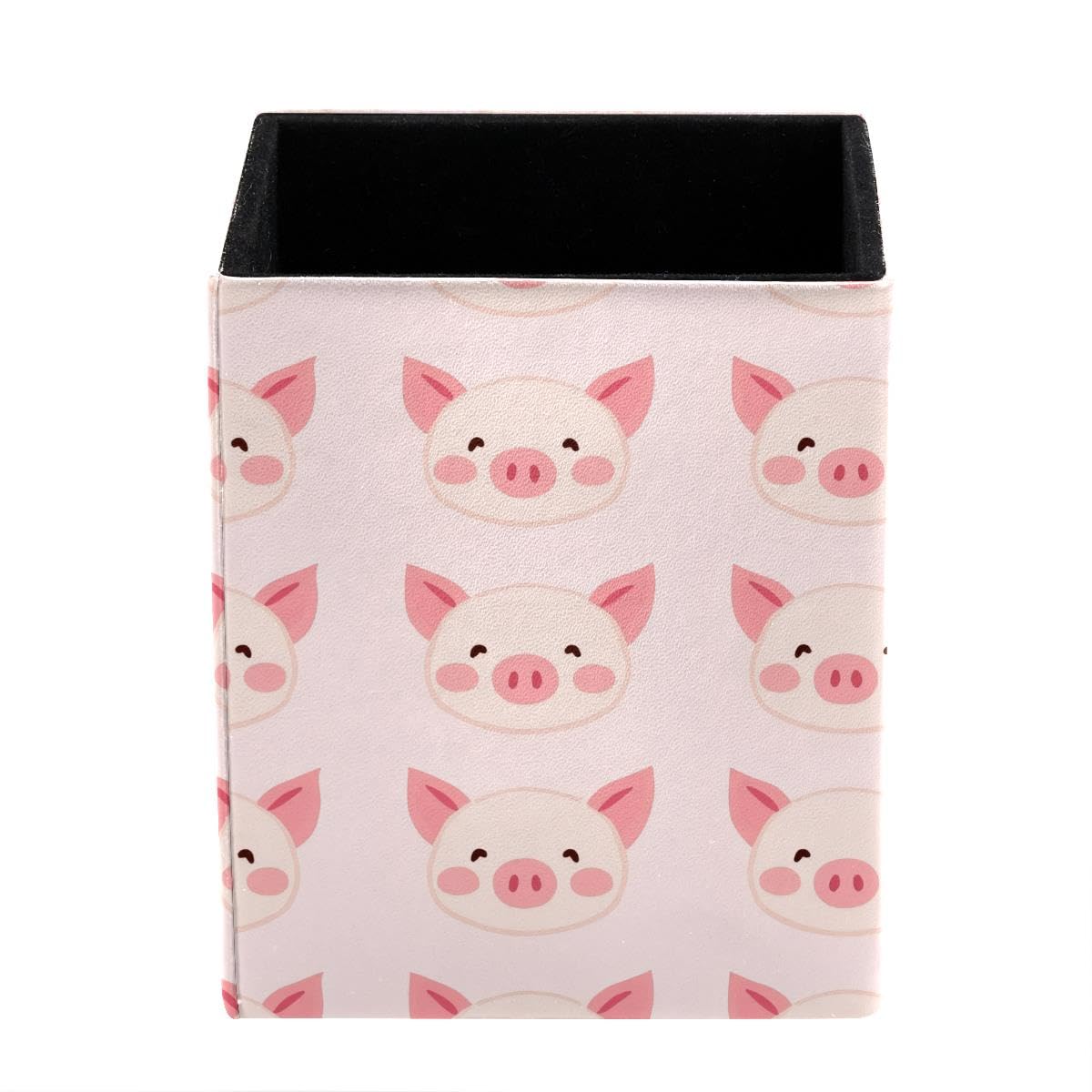 HEOEH Pink Pigs Pen Holder Pen Pot, Square Pencil Cup for Desk