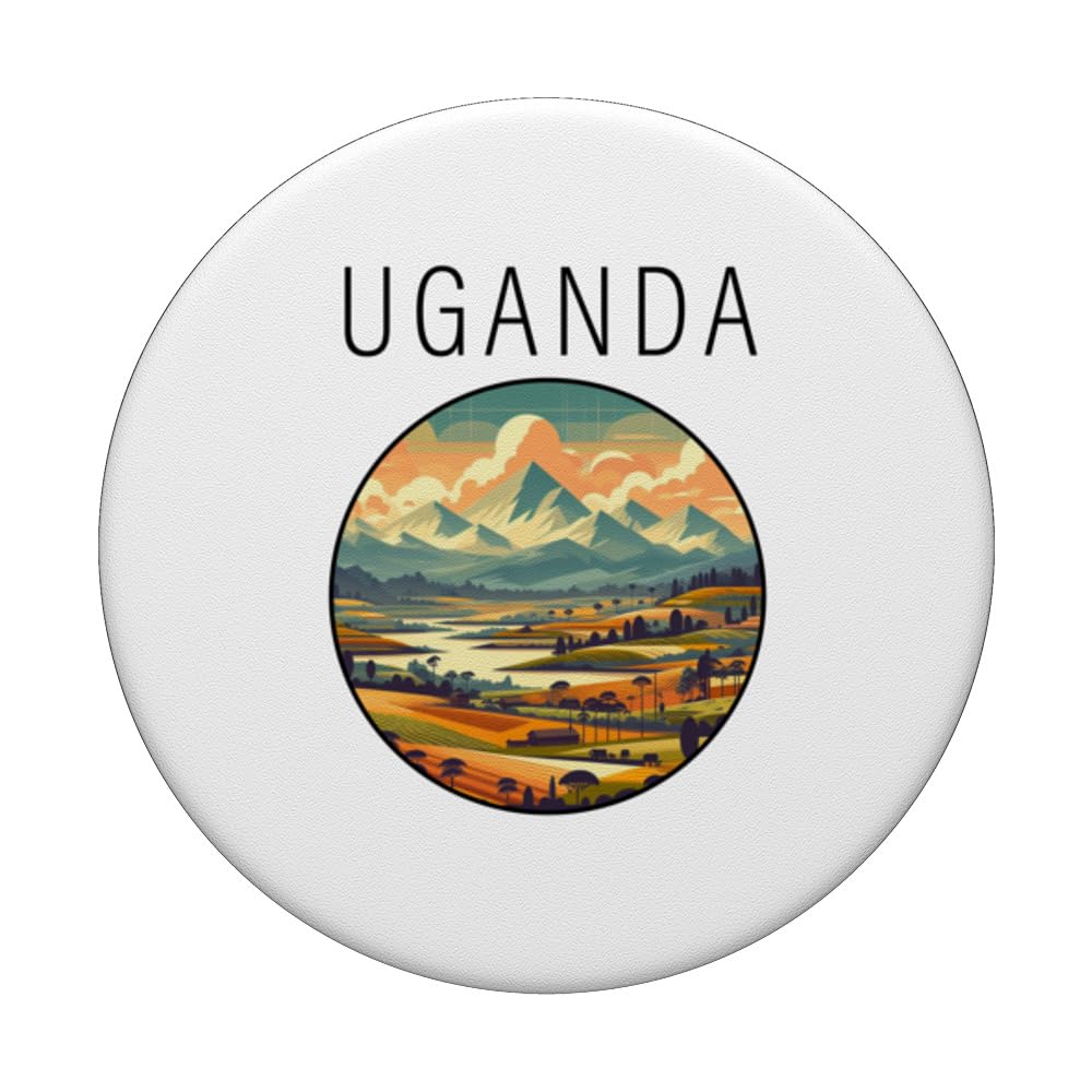 Uganda scenery Art Deco PopSockets Swappable PopGrip, Black - Image 3