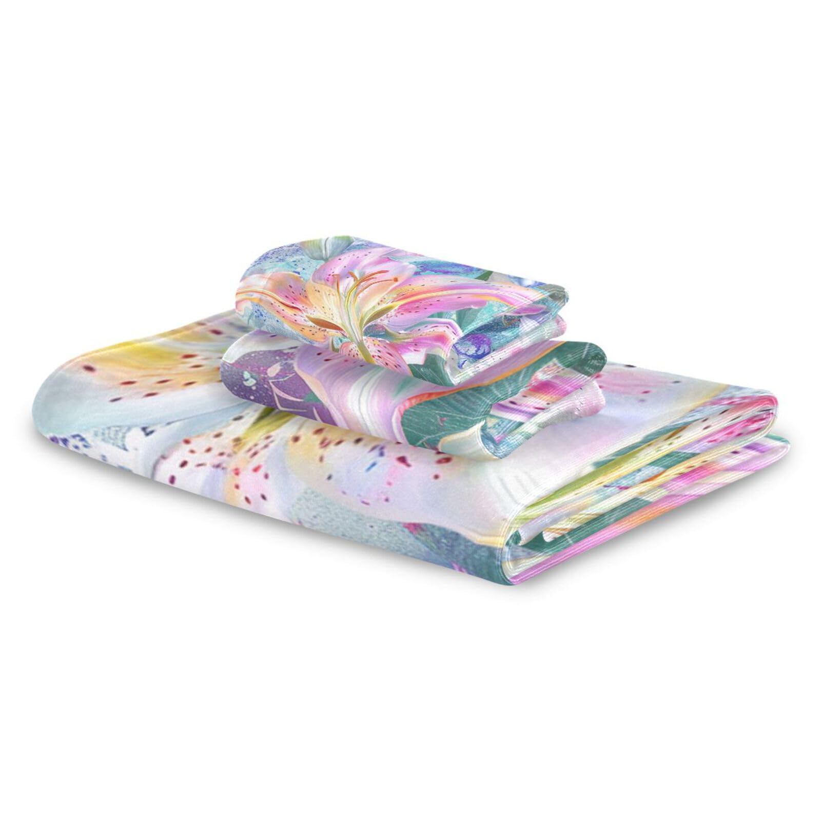 Boho kwiat kwiatowy retro jasne tajemnicze czyszczenie ręczniki do twarzy zestaw 3 sztuk, 1 ręcznik kąpielowy 1 ręcznik do rąk 1 ściereczka do jogi łazienki kuchni