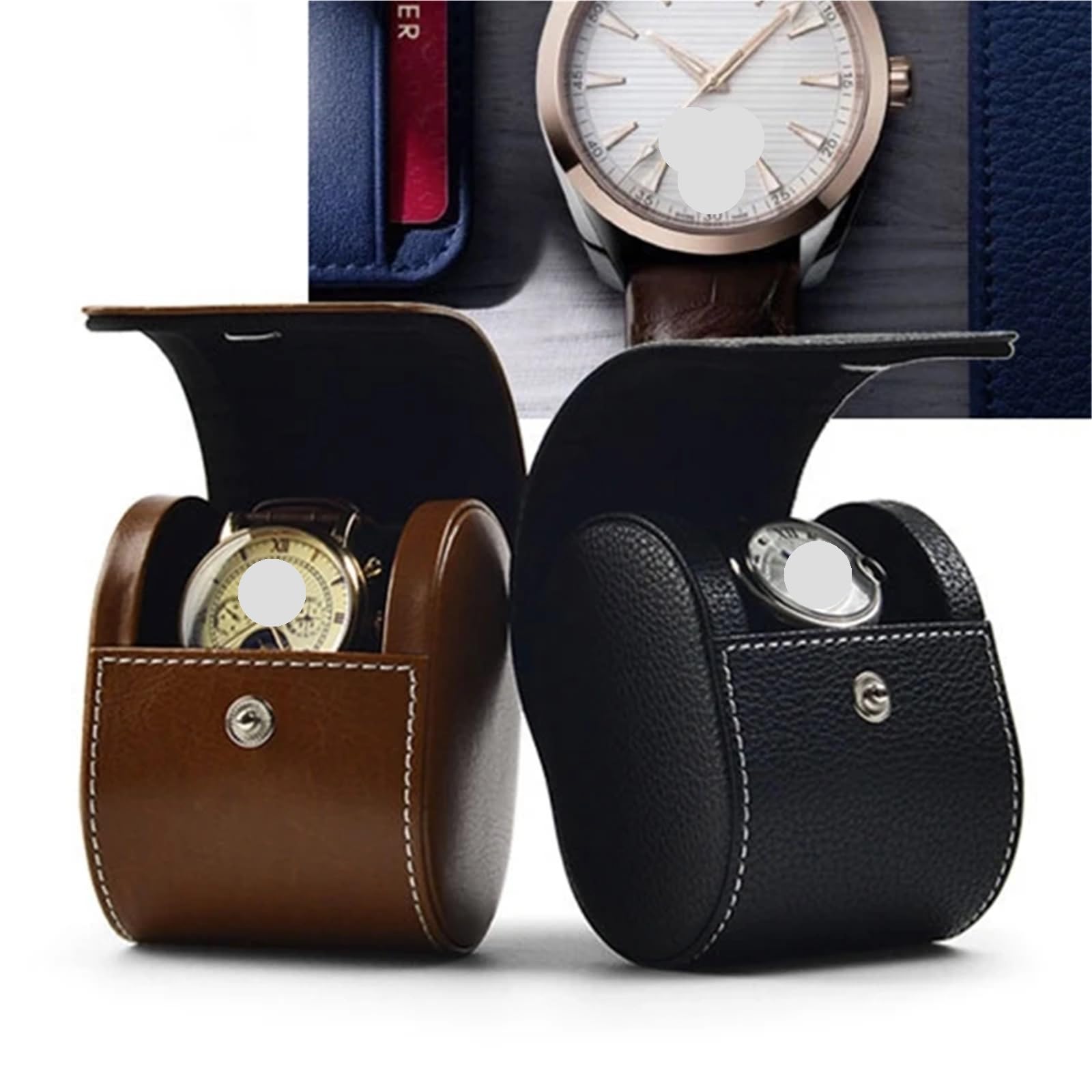 2 Stück 1 Slot Reise-Uhrengehäuse Für Uhren | Wasserdichte Armbanduhrenrolle aus PU-Leder for Schmuckdisplay, kommerzielles Geschenk(Black)