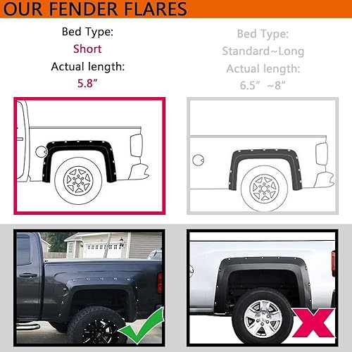 Miniatura 3 de PIT66 Guardabarros para guardabarros, compatibles con Chevy Silverado 2500hd 3500hd 2014-2018 Fleetside 69.3 pulgadas cama corta (no se ajusta