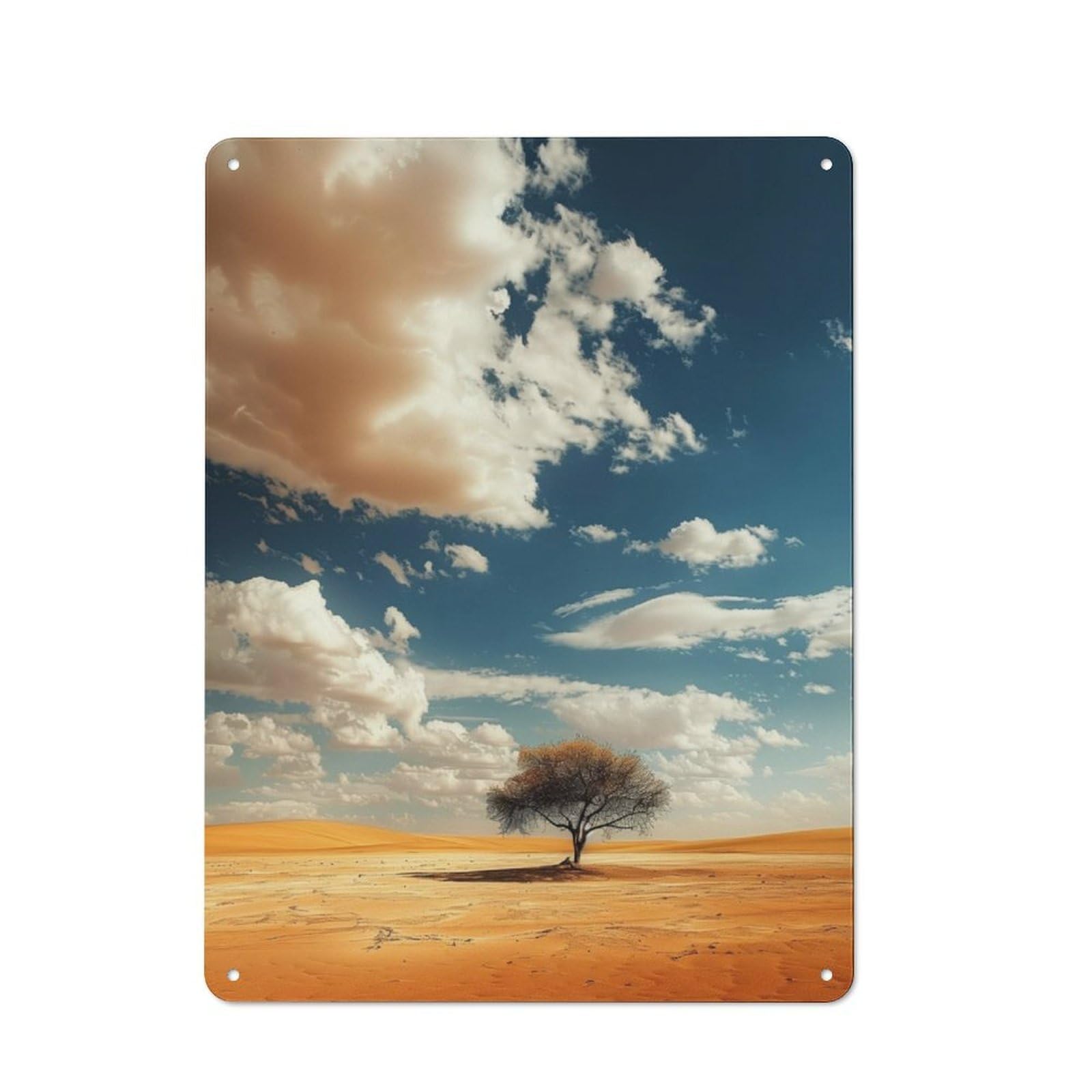 Junmoney Lone Tree Desert Watch Rustic Tin Wall Plaque 40X30cm For Studio Or Craft Room, For Garage, Workshop And Man Cave Decoration