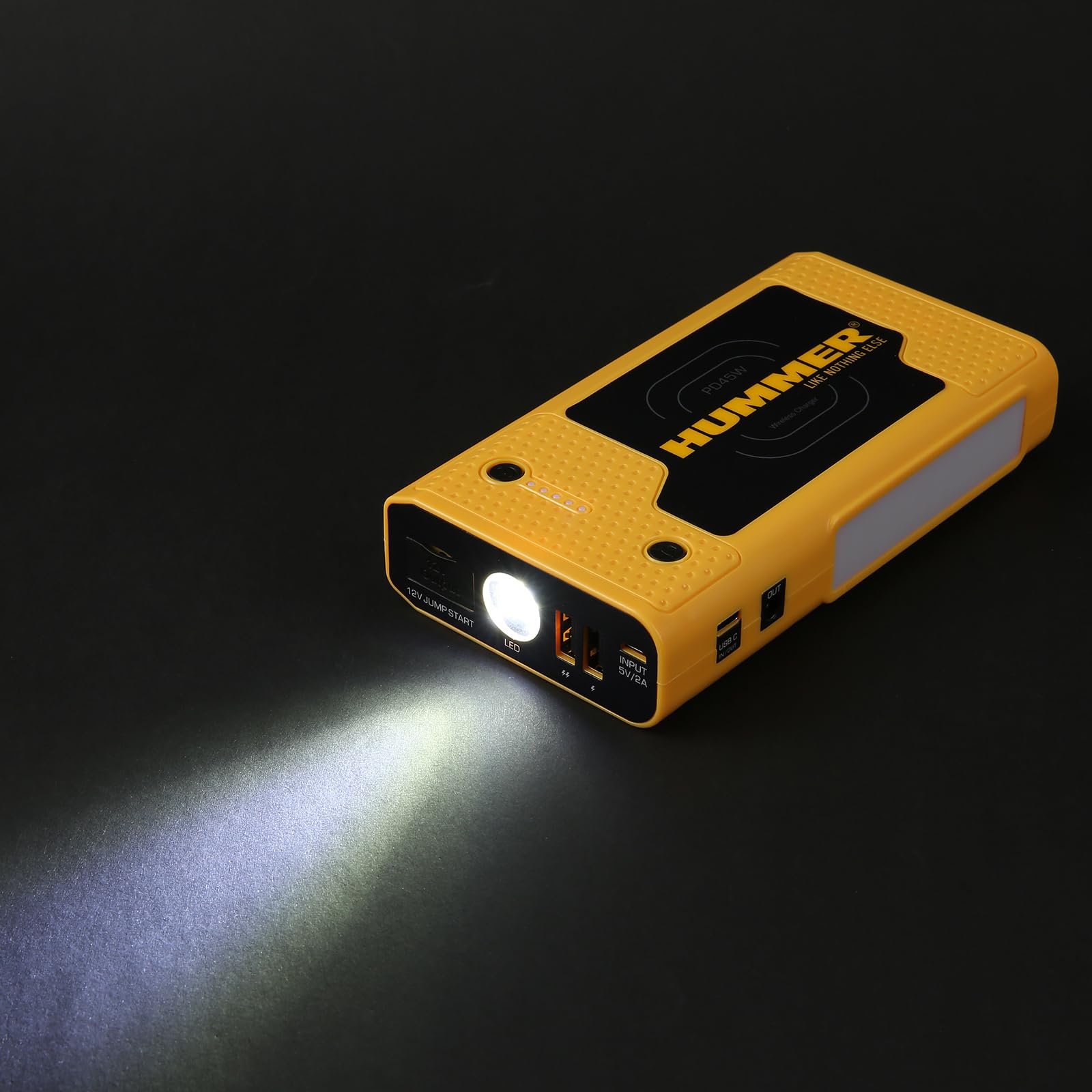 Hummer Avviamento batteria 12V / 2000 Amp, / 10000 Ah Hummer HXPRO con funzione Powerbank 37000 mWh, e ricarica wireless PD 45W