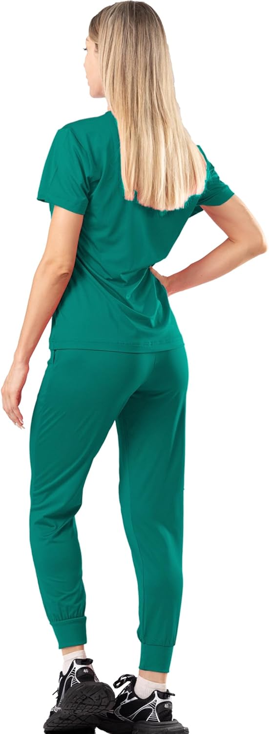 Meidiero Scurbs for Women Set, Classic V-Neck Scrub Top & Jogger Pant, Cool Stretch Medical Uniform - Image 2